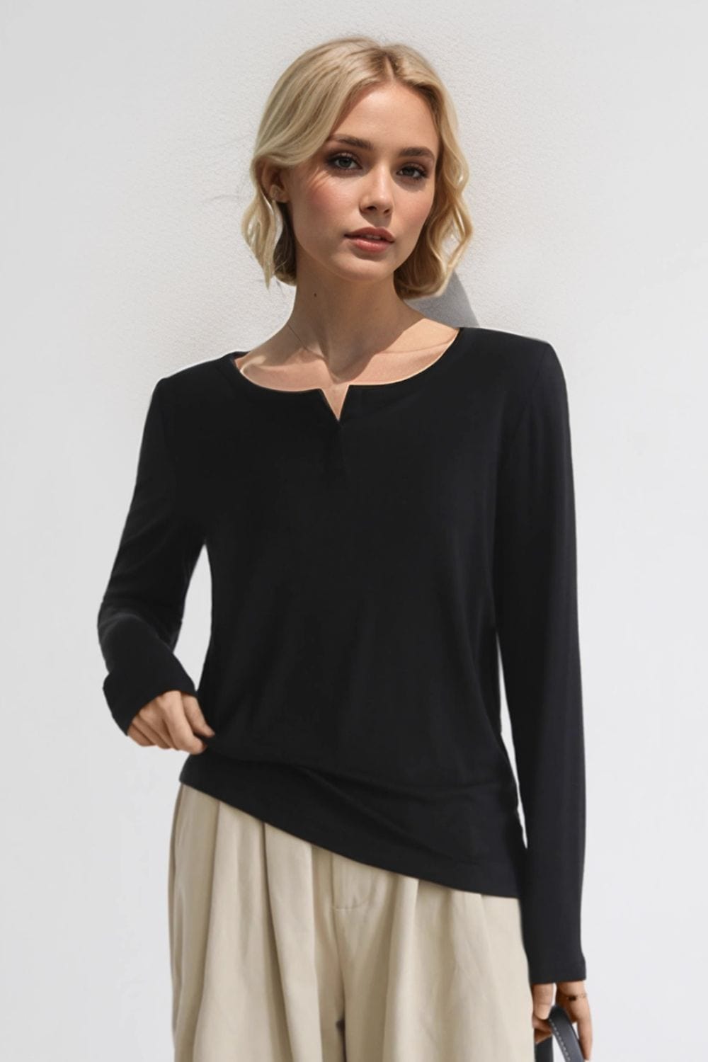 The802Gypsy Tops Black / S GYPSY-Basic Bae- Notched Long Sleeve T-Shirt