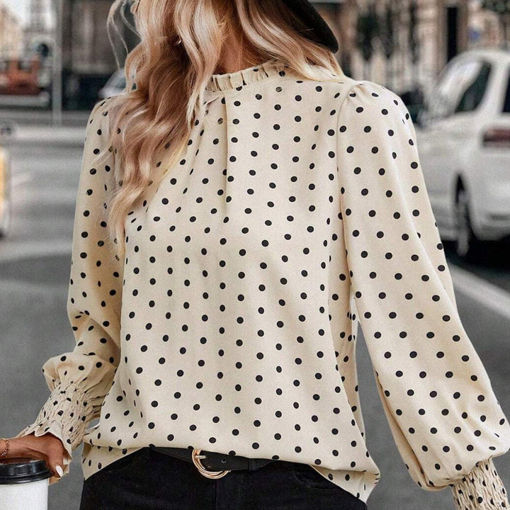 The802Gypsy  Tops/Blouses & Shirts Apricot / S TRAVELING GYPSY-Polka Dot Print Lantern Sleeve Blouse