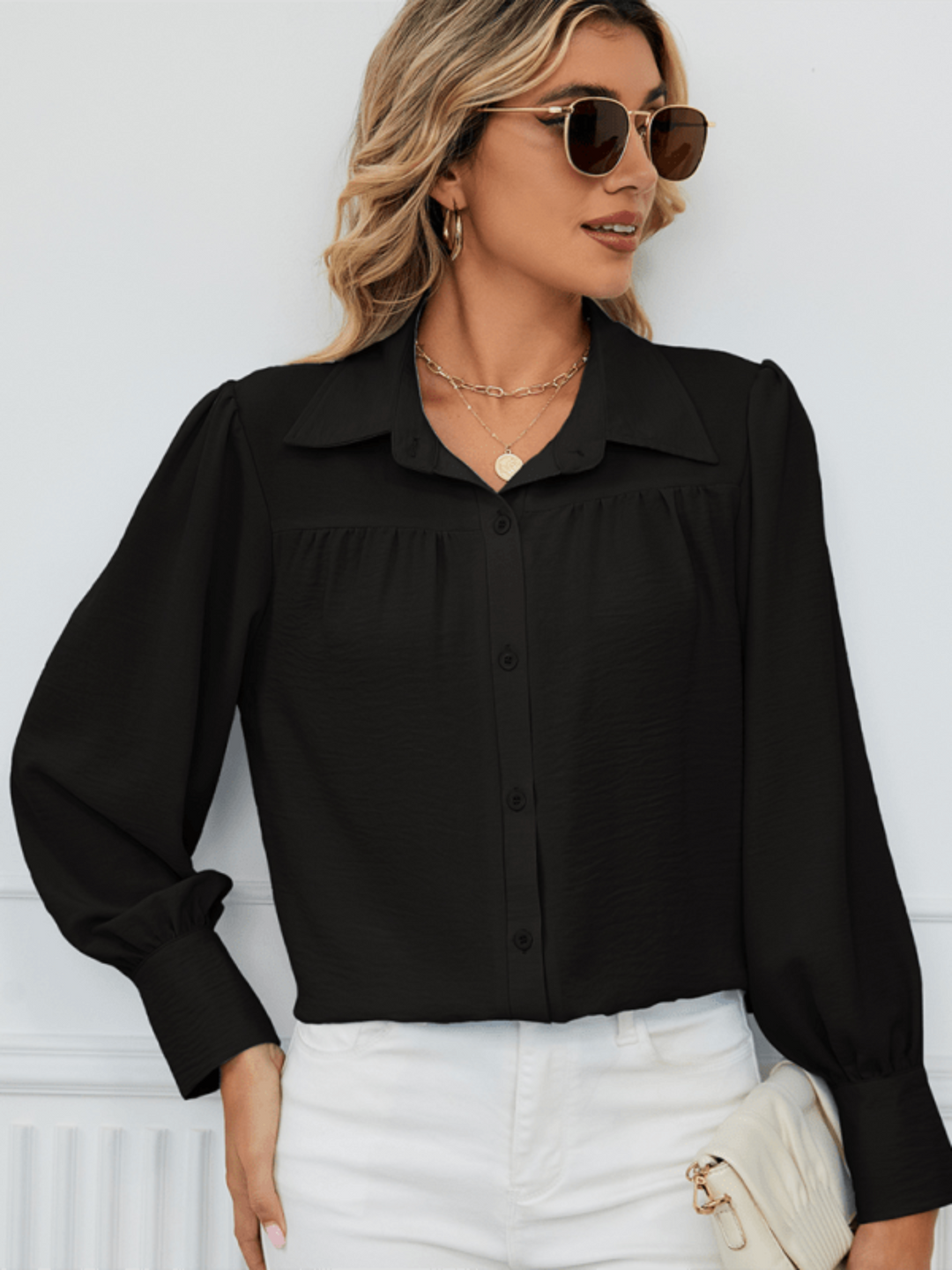 The802Gypsy Tops/Blouses & Shirts Black / S GYPSY GIRL-Loose Long-Sleeved Button-Down Blouse