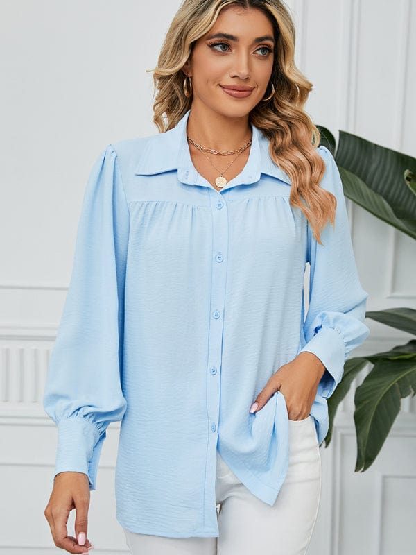 The802Gypsy Tops/Blouses & Shirts Blue / S GYPSY GIRL-Loose Long-Sleeved Button-Down Blouse