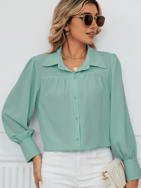 The802Gypsy Tops/Blouses & Shirts Green / S GYPSY GIRL-Loose Long-Sleeved Button-Down Blouse