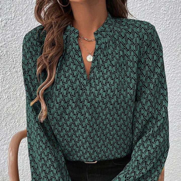 The802Gypsy  Tops/Blouses & Shirts Green / S TRAVELING GYPSY-Geometric Print Puff Sleeve Blouse