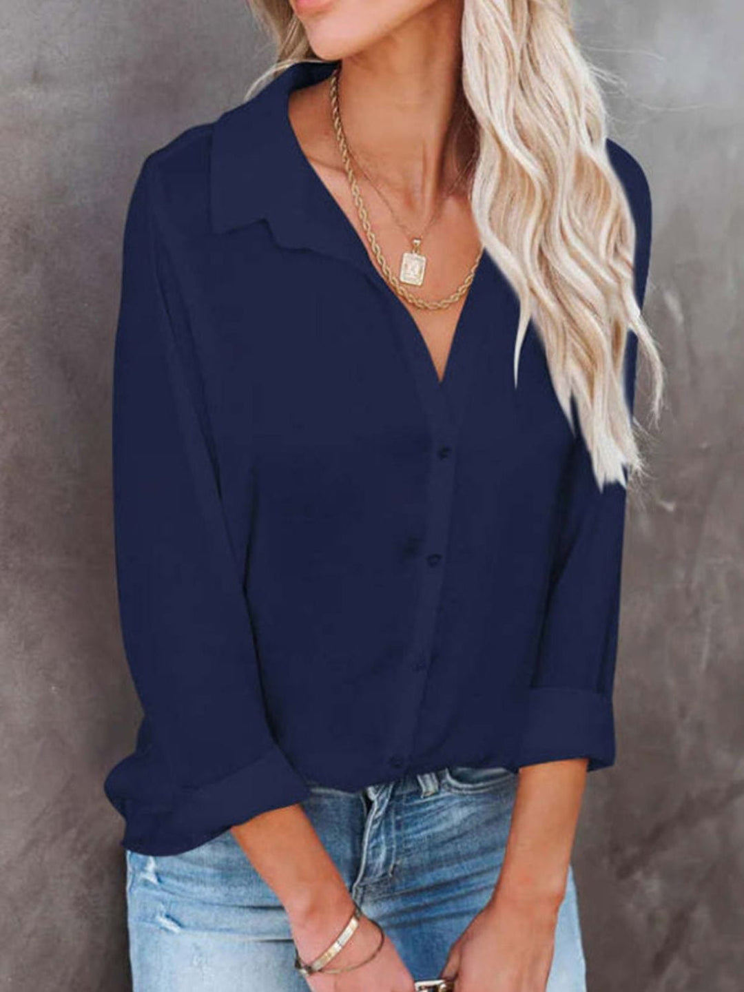 The802Gypsy Tops/Blouses & Shirts GYPSY-Button Down Collared Neck Long Sleeve Blouse