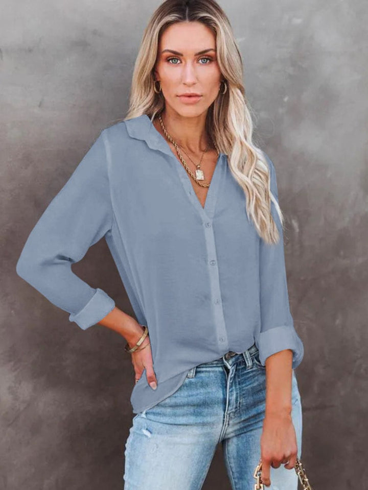 The802Gypsy Tops/Blouses & Shirts GYPSY-Button Down Collared Neck Long Sleeve Blouse