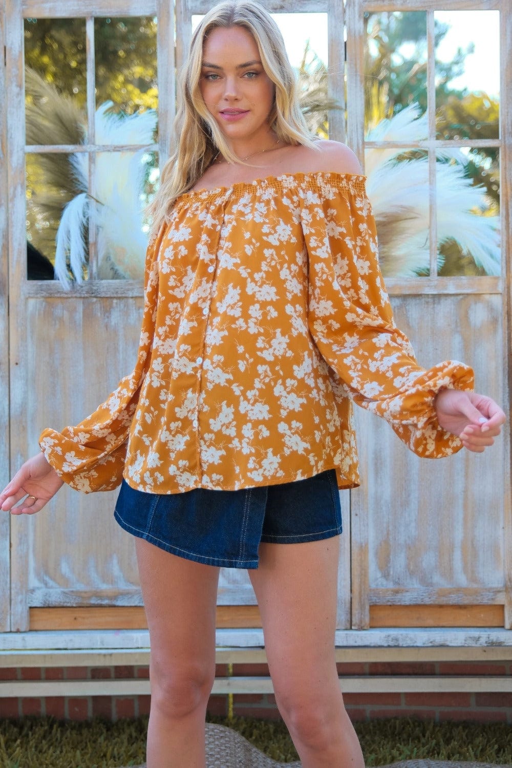 The802Gypsy Tops/Blouses & Shirts ❤️GYPSY-Hailey & Co-Floral Off-Shoulder Balloon Sleeve Blouse