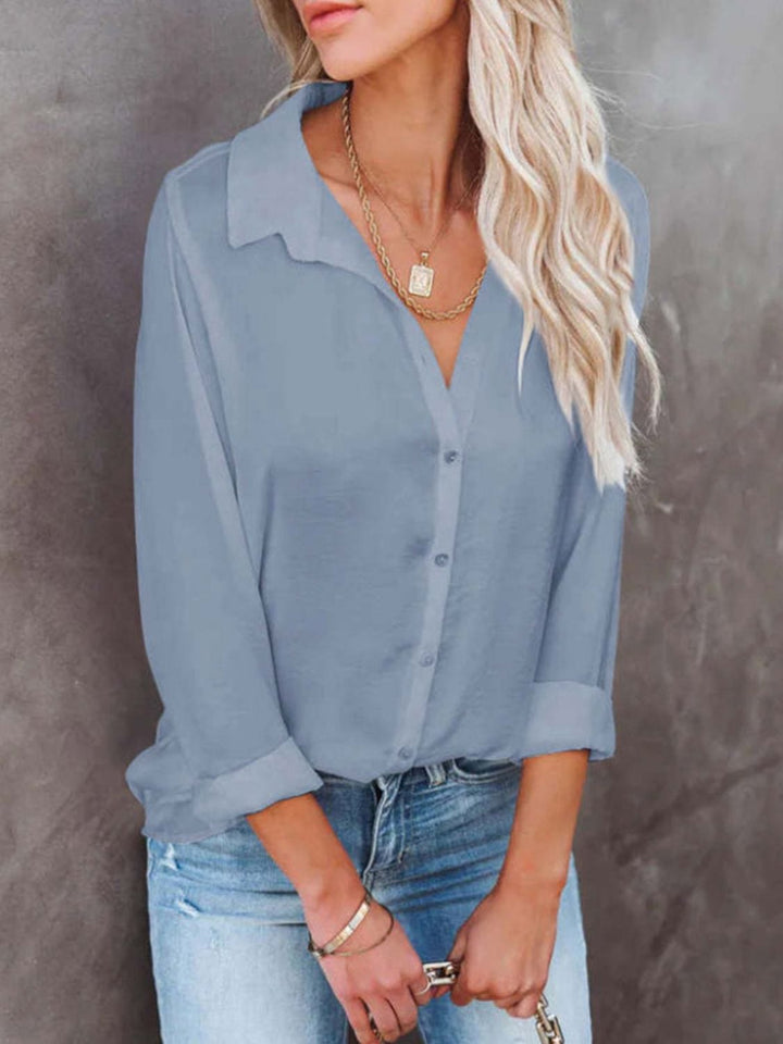 The802Gypsy Tops/Blouses & Shirts Light Blue / S GYPSY-Button Down Collared Neck Long Sleeve Blouse