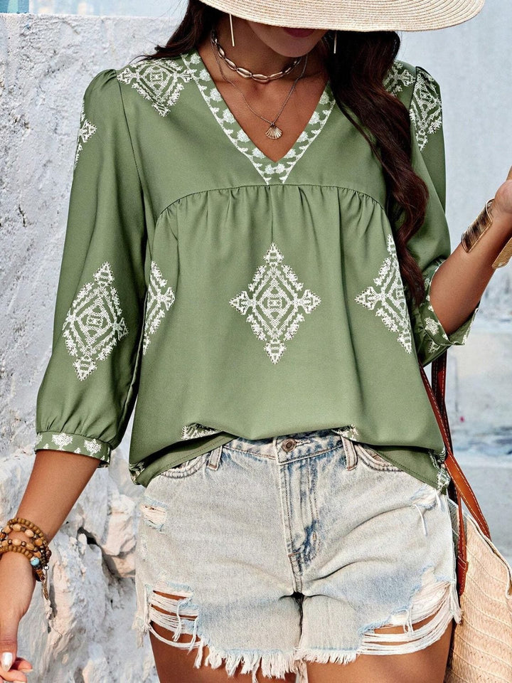 The802Gypsy Tops/Blouses & Shirts Matcha Green / S GYPSY-Fashionably Chic Three-Quarter Sleeve Blouse ⏹️