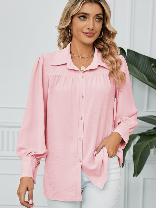 The802Gypsy Tops/Blouses & Shirts Pink / S GYPSY GIRL-Loose Long-Sleeved Button-Down Blouse