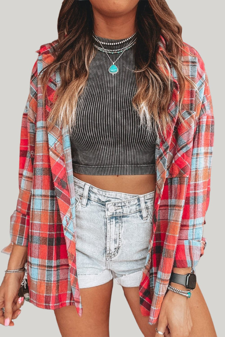 The802Gypsy  Tops/Blouses & Shirts Red / S / 100%Cotton TRVLN GYPSY-Plaid Vintage Shirt