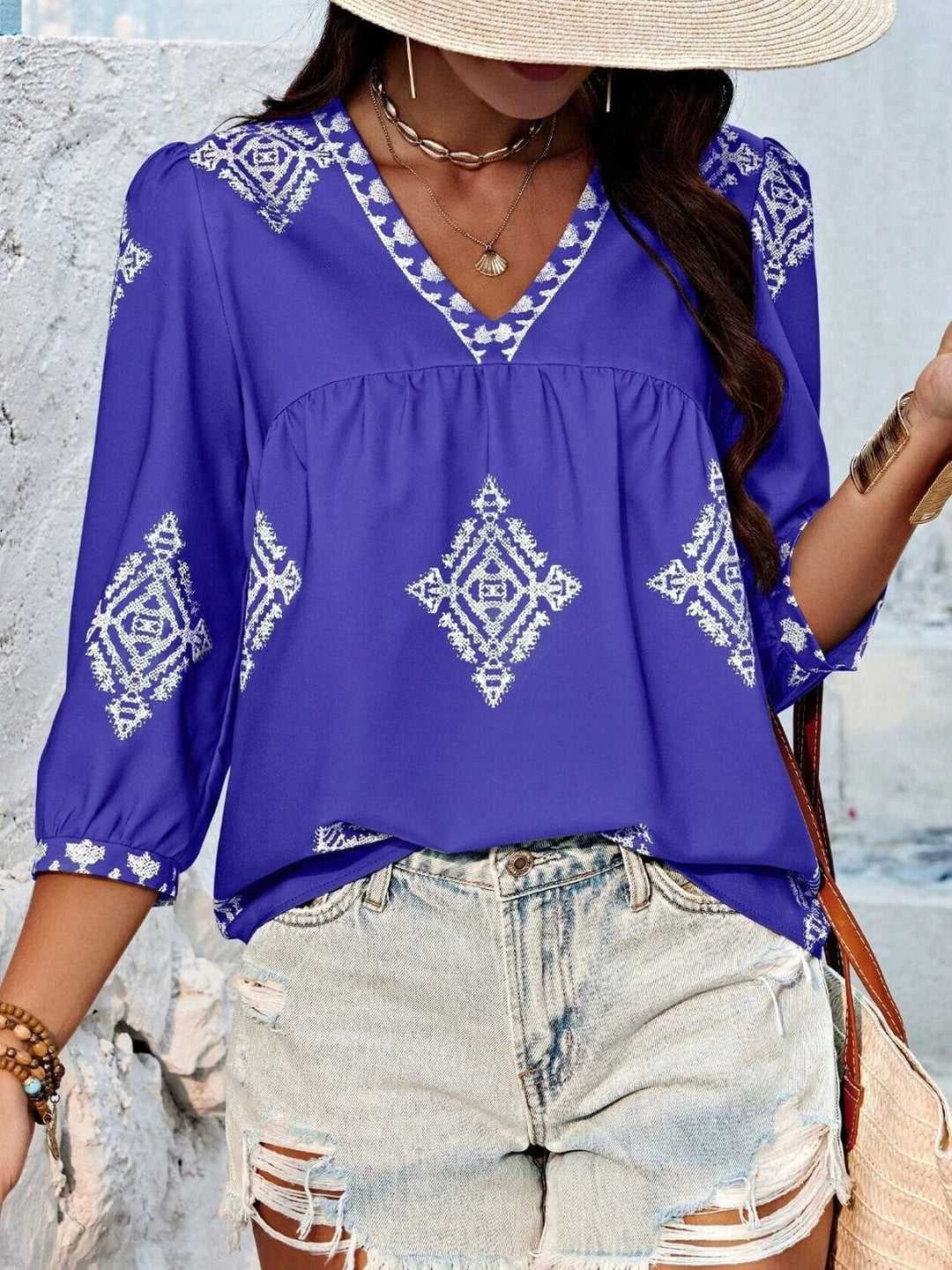 The802Gypsy Tops/Blouses & Shirts Royal Blue / S GYPSY-Fashionably Chic Three-Quarter Sleeve Blouse ⏹️