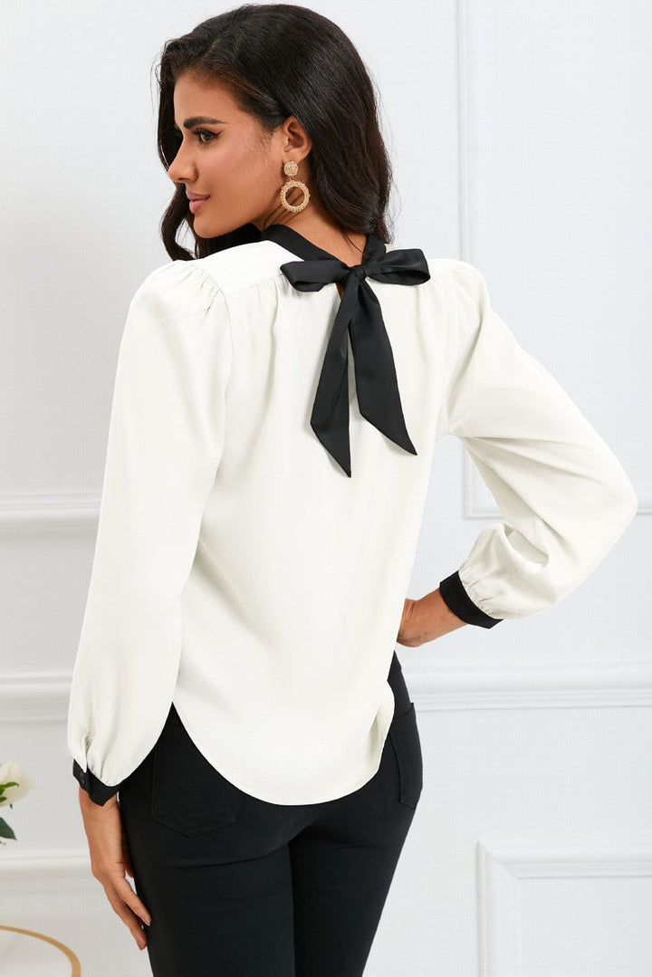 The802Gypsy  Tops/Blouses & Shirts TRAVELING GYPSY-Block Bow Back Mock Neck Blouse