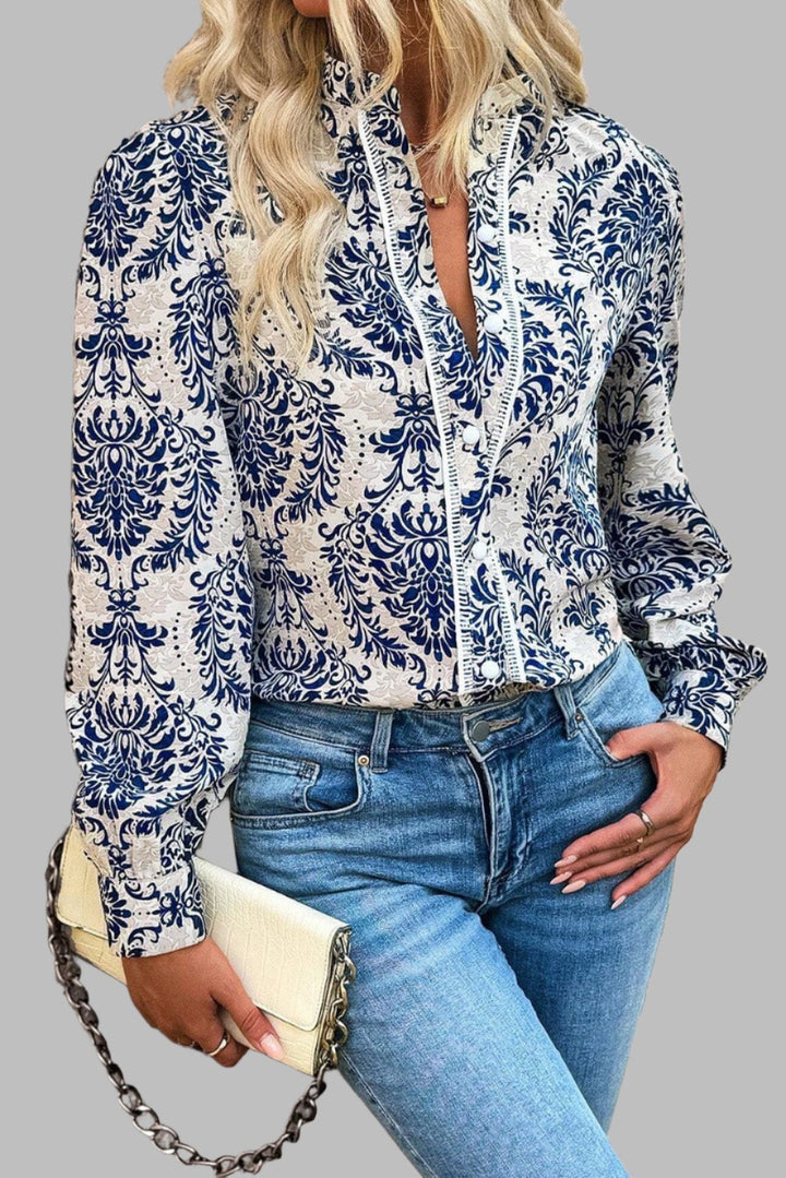 The802Gypsy  Tops/Blouses & Shirts TRAVELING GYPSY-Bohemian Printed Lace Styled Blouse ⏹️