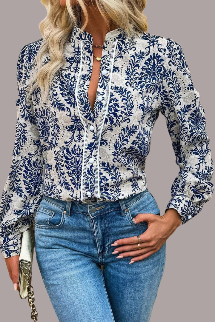 The802Gypsy  Tops/Blouses & Shirts TRAVELING GYPSY-Bohemian Printed Lace Styled Blouse ⏹️