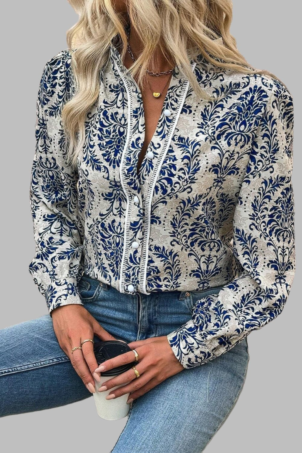 The802Gypsy  Tops/Blouses & Shirts TRAVELING GYPSY-Bohemian Printed Lace Styled Blouse ⏹️