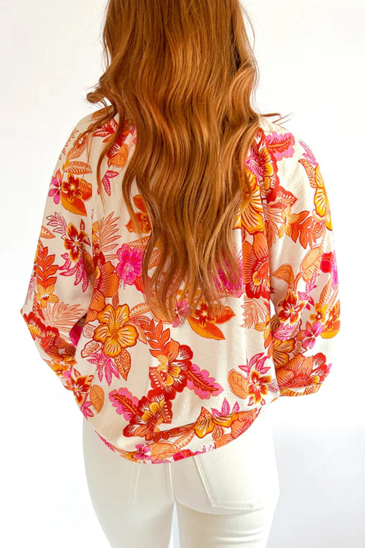 The802Gypsy  Tops/Blouses & Shirts TRAVELING GYPSY-Floral Print Pearl Button Keyhole Blouse