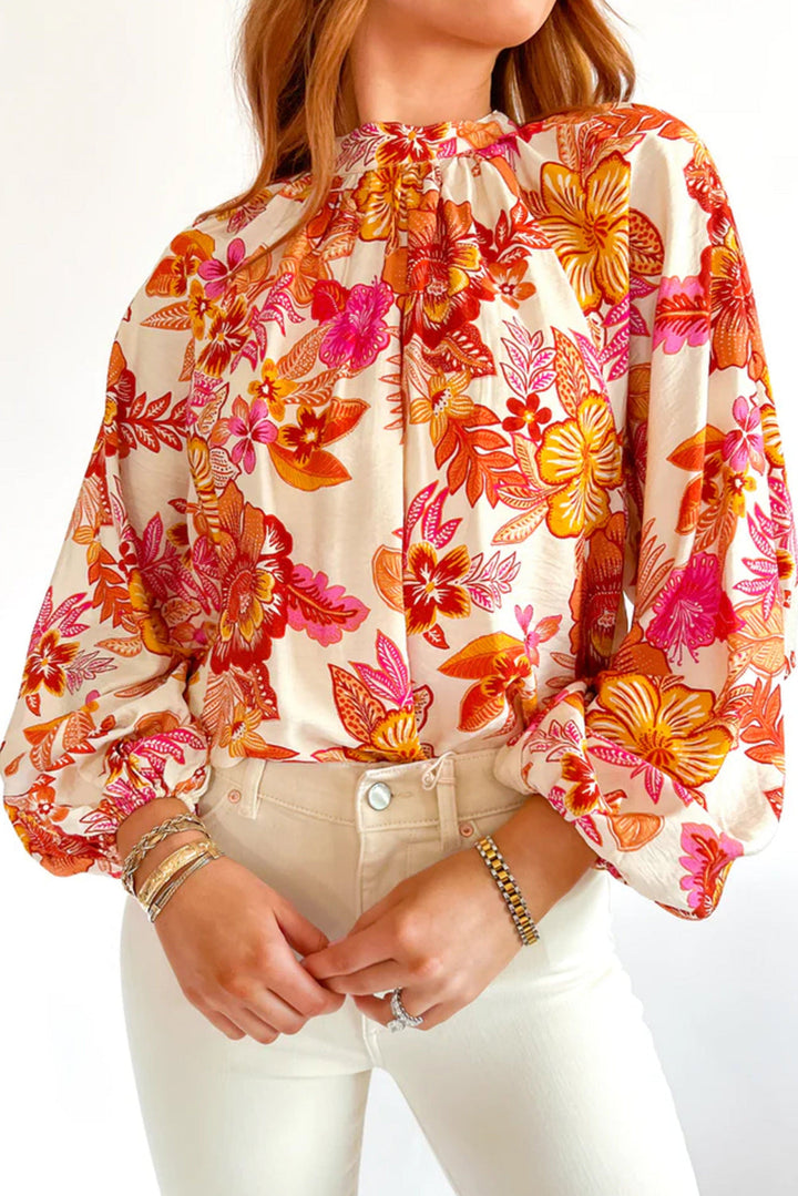 The802Gypsy  Tops/Blouses & Shirts TRAVELING GYPSY-Floral Print Pearl Button Keyhole Blouse