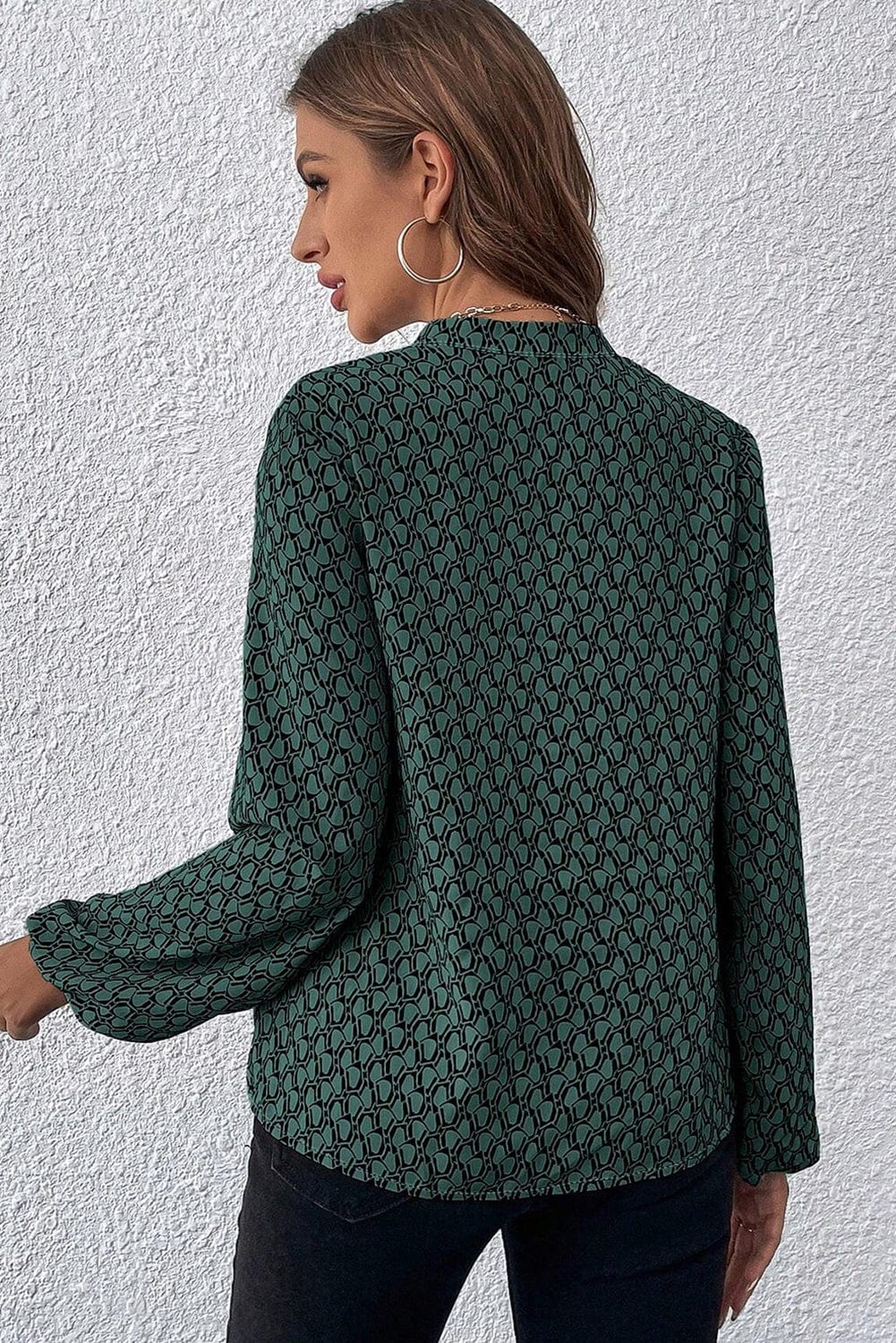 The802Gypsy  Tops/Blouses & Shirts TRAVELING GYPSY-Geometric Print Puff Sleeve Blouse