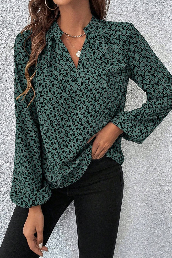 The802Gypsy  Tops/Blouses & Shirts TRAVELING GYPSY-Geometric Print Puff Sleeve Blouse