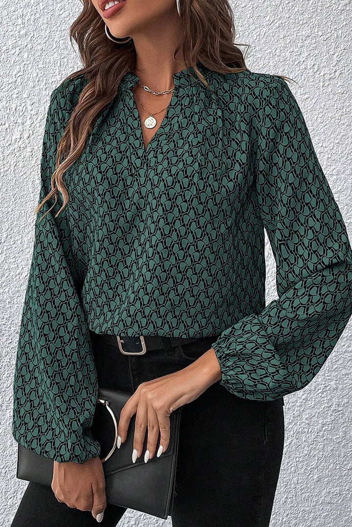 The802Gypsy  Tops/Blouses & Shirts TRAVELING GYPSY-Geometric Print Puff Sleeve Blouse