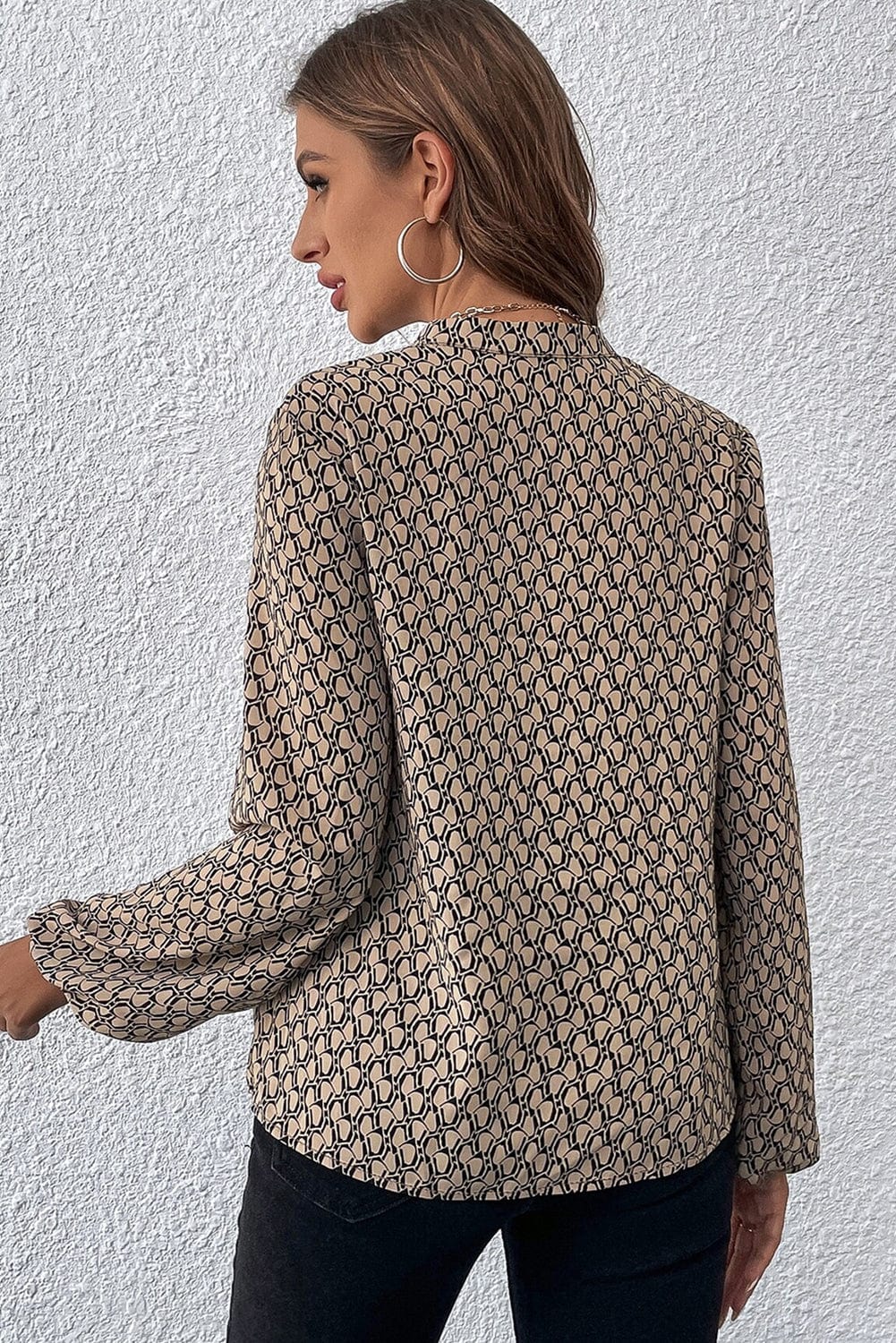 The802Gypsy  Tops/Blouses & Shirts TRAVELING GYPSY-Geometric Print Puff Sleeve Blouse