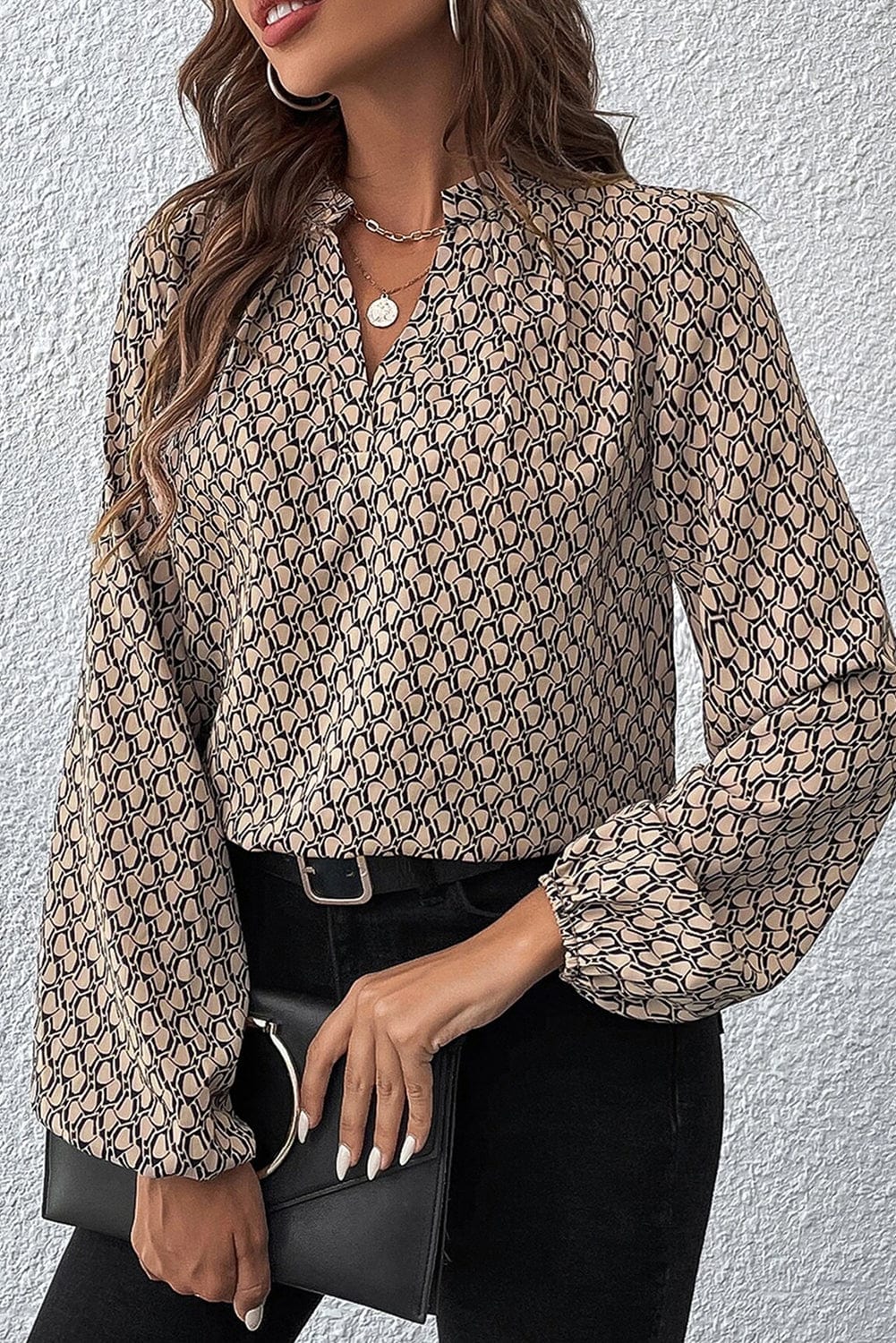 The802Gypsy  Tops/Blouses & Shirts TRAVELING GYPSY-Geometric Print Puff Sleeve Blouse