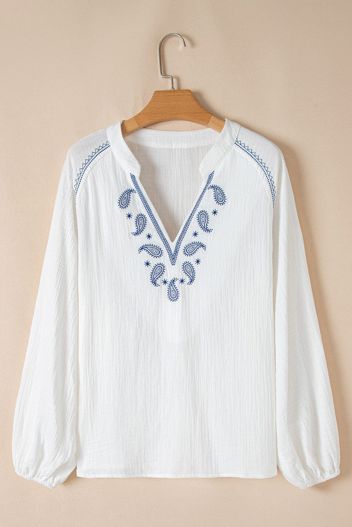 The802Gypsy  Tops/Blouses & Shirts TRAVELING GYPSY-Paisley Cotton Embroidered Puff Sleeve Blouse