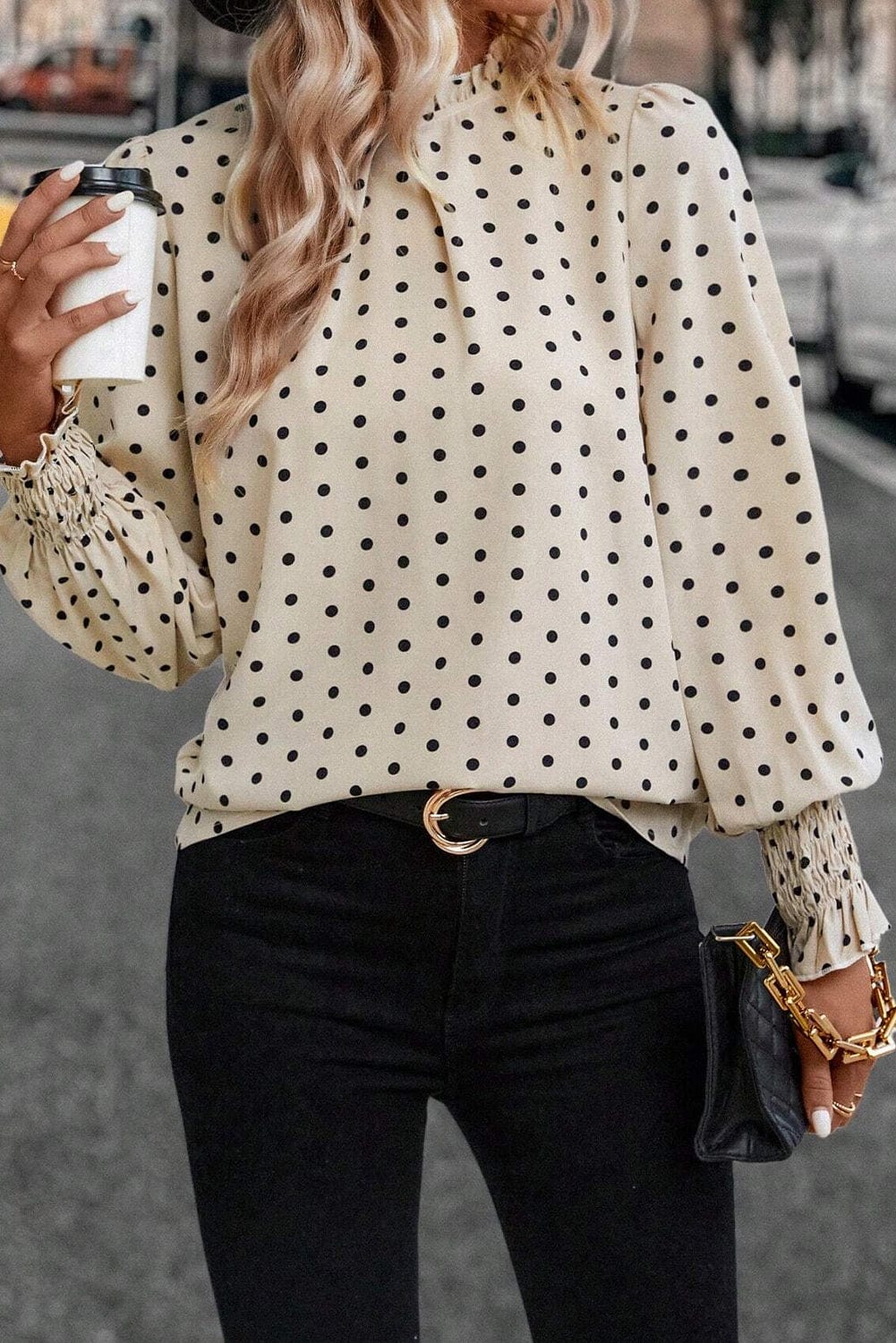 The802Gypsy  Tops/Blouses & Shirts TRAVELING GYPSY-Polka Dot Print Lantern Sleeve Blouse