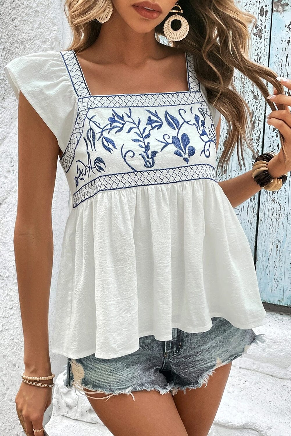 The802Gypsy  Tops/Blouses & Shirts White / S / 100%Cotton TRAVELING GYPSY-Cotton Peplum Blouse