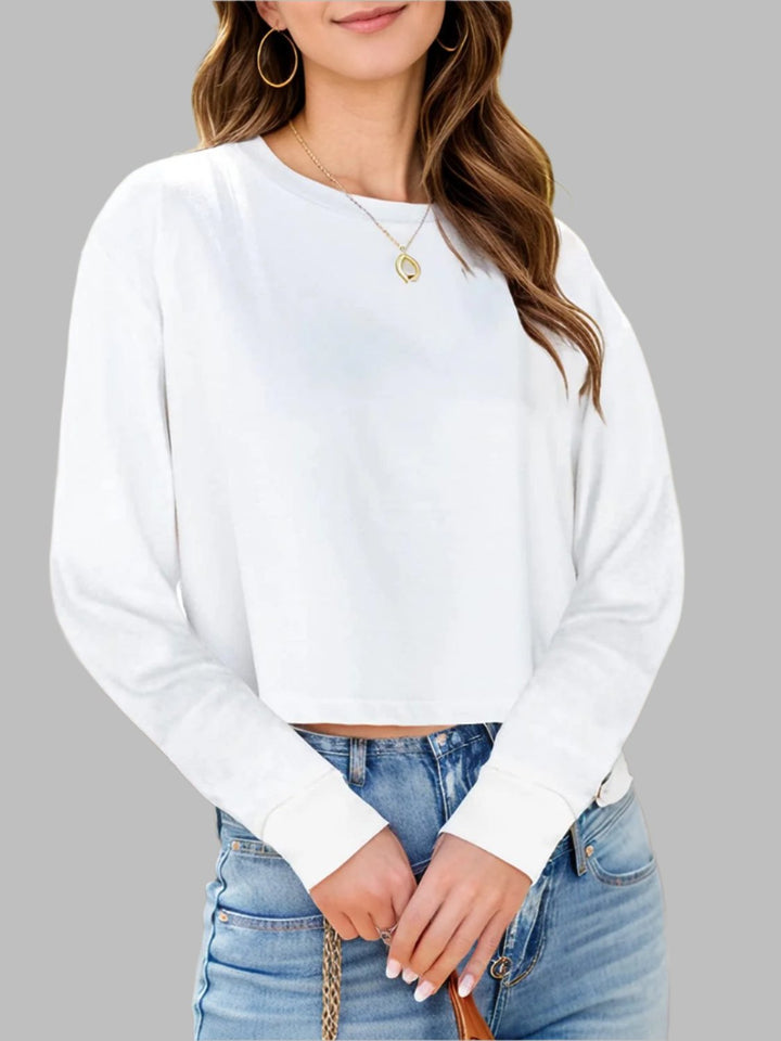 The802Gypsy Tops/Blouses & Shirts White / S GYPSY-Round Neck Dropped Shoulder Long Sleeve T-Shirt