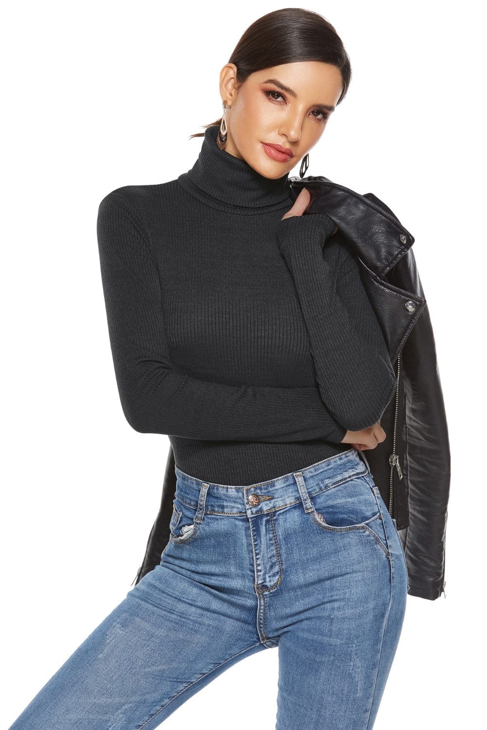 The802Gypsy Tops/Bodysuits Black / S GYPSY-Ribbed Turtleneck Long Sleeve Bodysuit