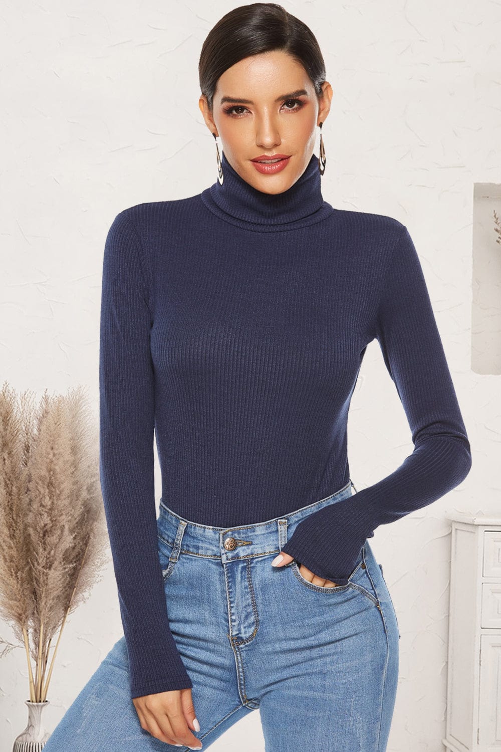 The802Gypsy Tops/Bodysuits Dark Blue / S GYPSY-Ribbed Turtleneck Long Sleeve Bodysuit