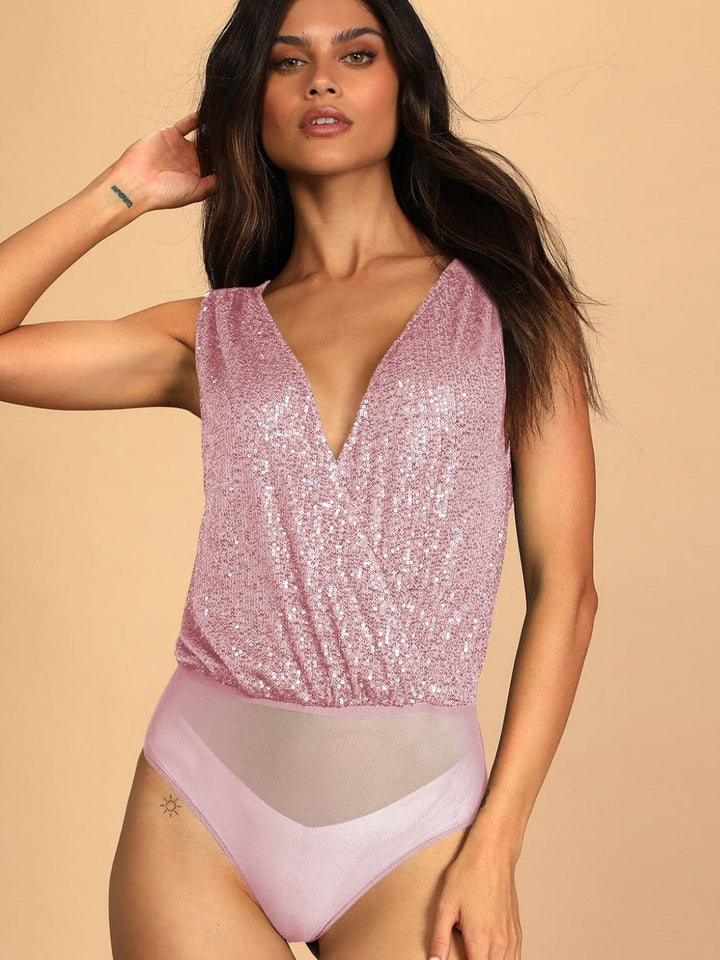 The802Gypsy Tops/Bodysuits GYPSY-Sequin Surplice Sleeveless Bodysuit