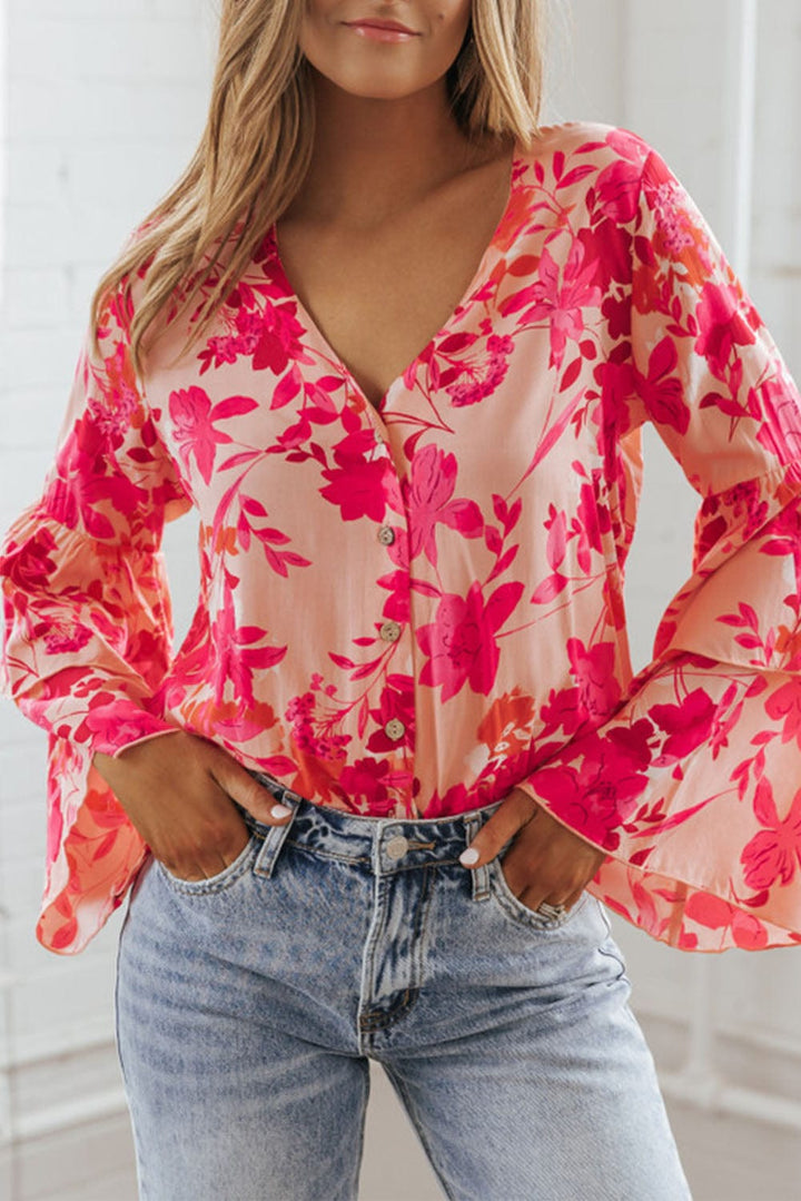 The802Gypsy  Tops/Bodysuits Pink / S / 100%Viscose TRAVELING GYPSY-Floral PrintLong Sleeve Bodysuit