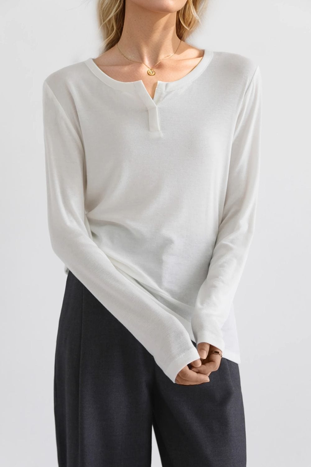 The802Gypsy Tops GYPSY-Basic Bae- Notched Long Sleeve T-Shirt