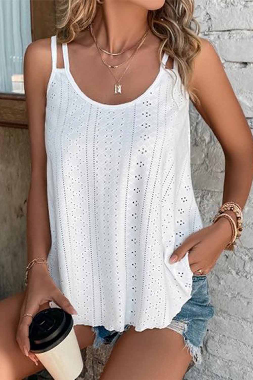 The802Gypsy  Tops GYPSY-Eyelet Strappy Scoop-Neck Tank Top