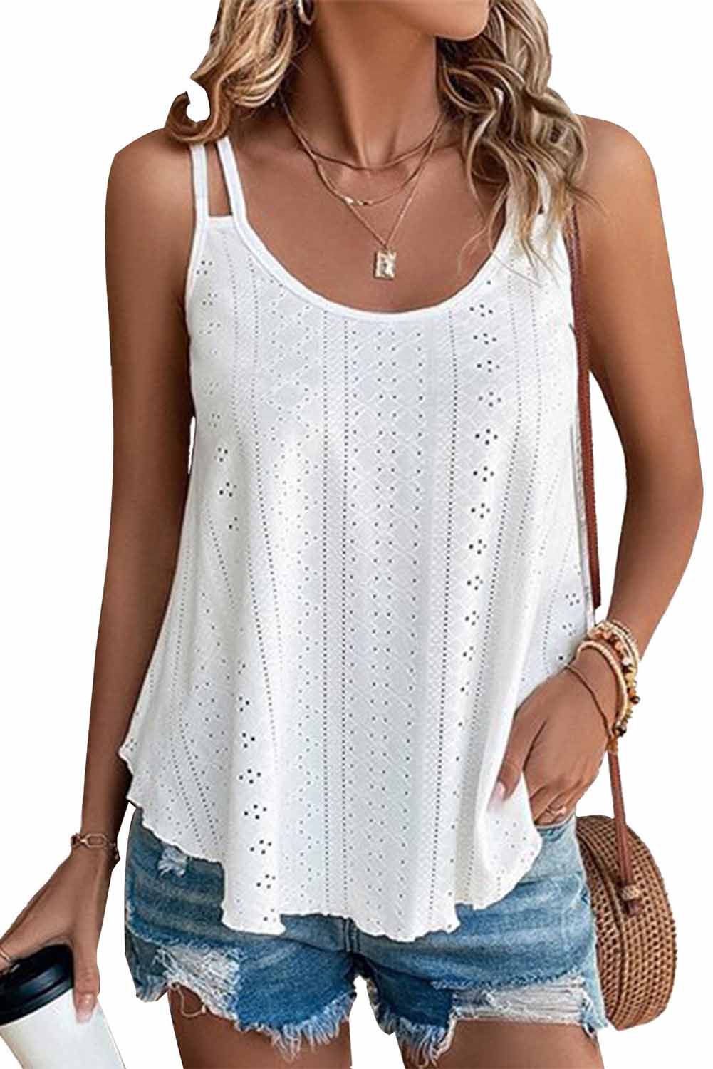 The802Gypsy  Tops GYPSY-Eyelet Strappy Scoop-Neck Tank Top