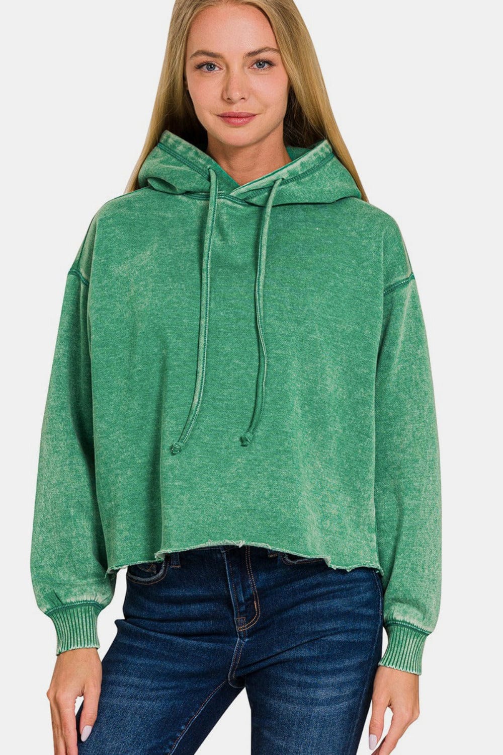 The802Gypsy TOPS/HOODIES Forest Green / S ❤️GYPSY-Zenana-Acid Wash Fleece Cropped Hoodie