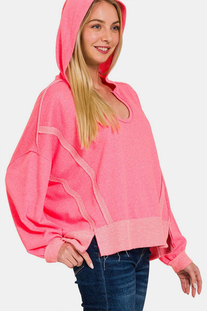 The802Gypsy TOPS/HOODIES PINK / S/M ❤️GYPSY-Zenana-Contrast Trim Slit Hoodie