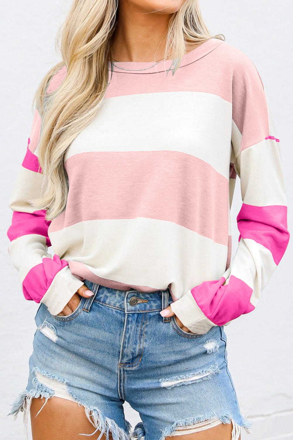 The802Gypsy  Tops/Long Sleeve Tops Pink / S TRAVELING GYPSY-Colorblock Long Sleeve Top