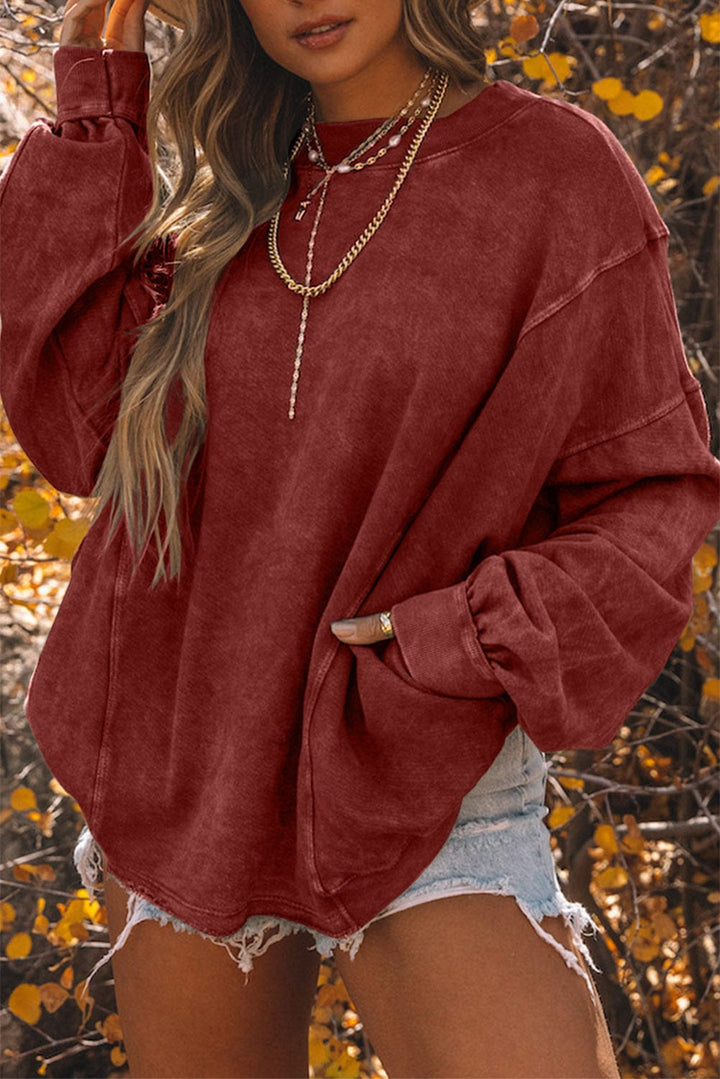 The802Gypsy  Tops Red / S / 80%Polyester+20%Cotton Traveling Gypsy Jimmy Twist Open Back Oversized Sweatshirt