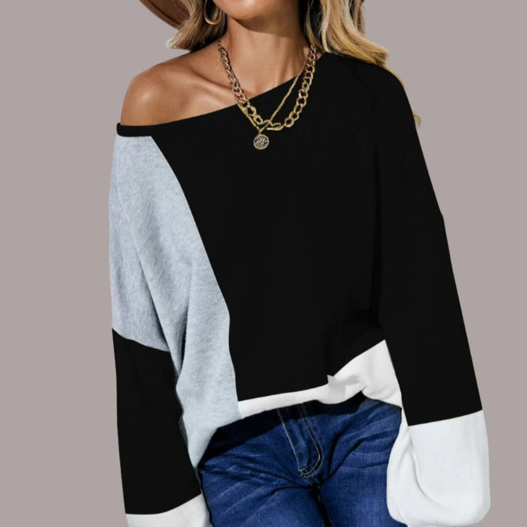 The802Gypsy Tops/sweater Black / S GYPSY-Color Block Boat Neck Sweater