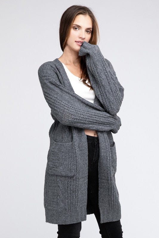 The802Gypsy tops/sweater CHARCOAL GRAY / S ❤️GYPSY FOX-BiBi-Open Front Cardigan With Pockets