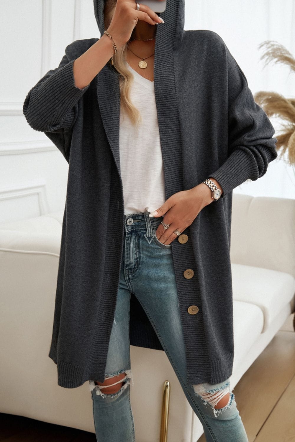 The802Gypsy Tops/sweater GYPSY-Button Up Hooded Cardigan