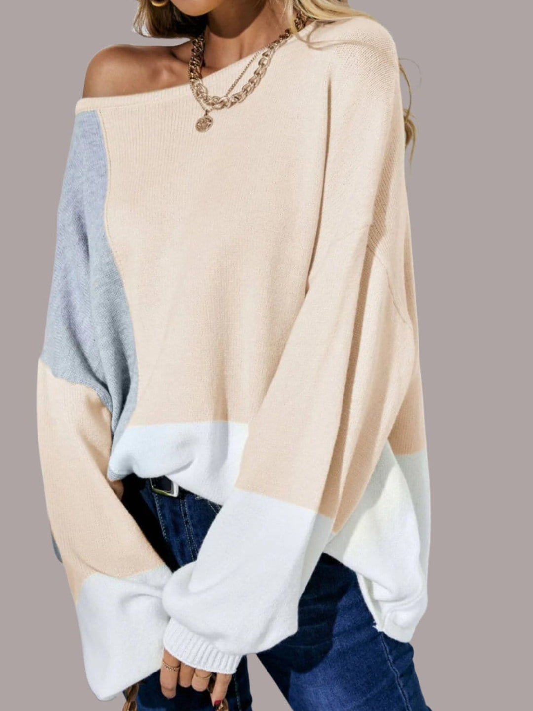 The802Gypsy Tops/sweater GYPSY-Color Block Boat Neck Sweater