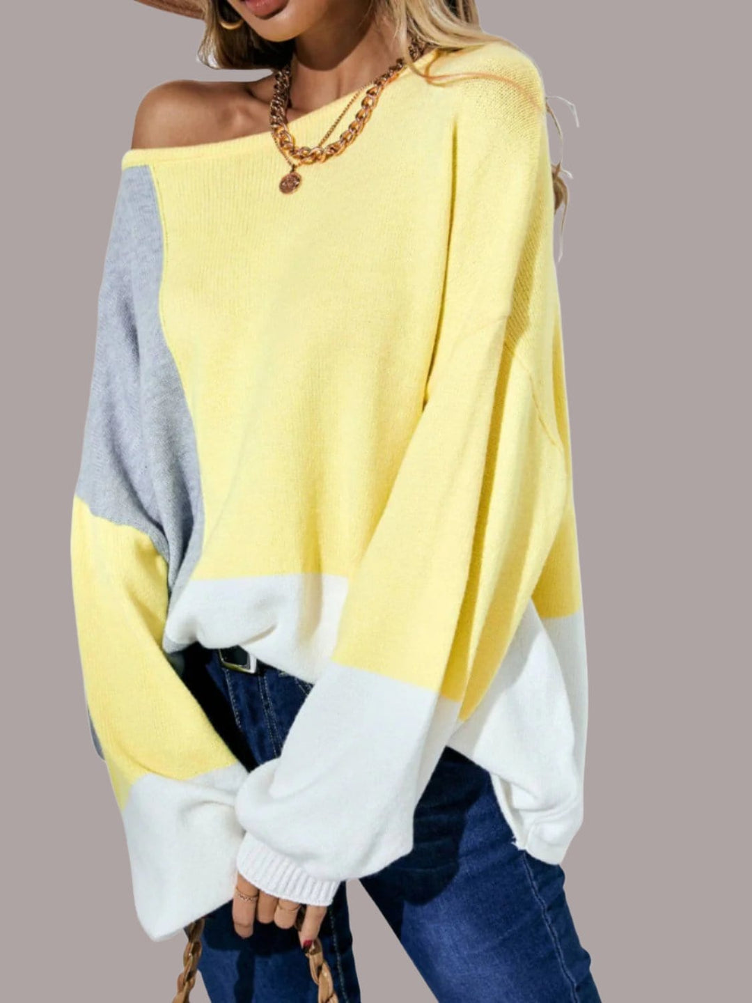 The802Gypsy Tops/sweater Yellow / S GYPSY-Color Block Boat Neck Sweater