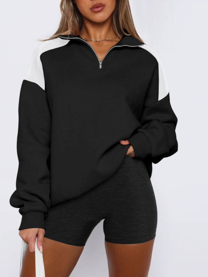 The802Gypsy Tops/Sweatshirts & Hoodies Black / S GYPSY-Contrast Quarter Zip Long Sleeve Sweatshirt