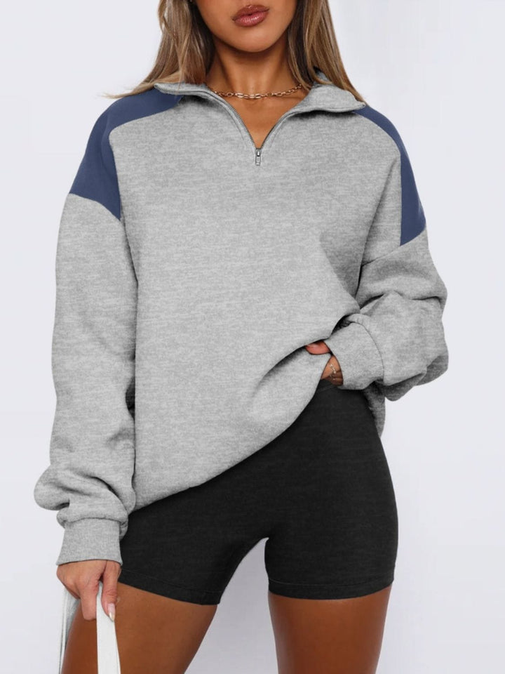 The802Gypsy Tops/Sweatshirts & Hoodies Gray / S GYPSY-Contrast Quarter Zip Long Sleeve Sweatshirt