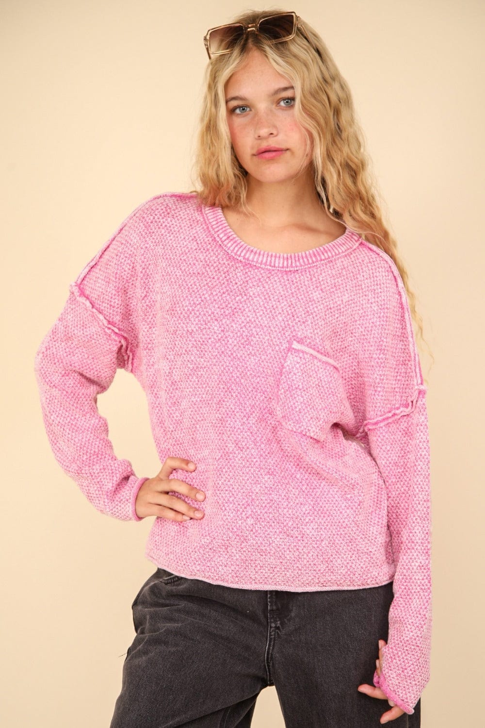 The802Gypsy Tops/Sweatshirts & Hoodies Pink / S ❤️GYPSY-VERY J-Mineral Washed Exposed Seam Sweater