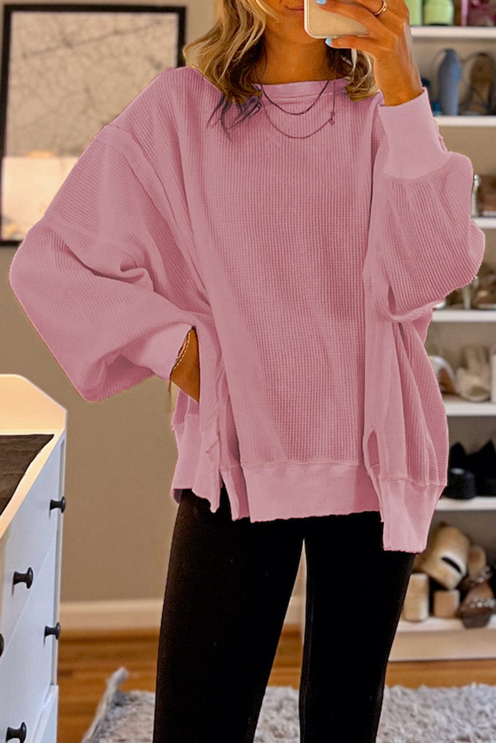 The802Gypsy  Tops/Sweatshirts & Hoodies Pink / S TRAVELING GYPSY-Split Oversized Sweatshirt