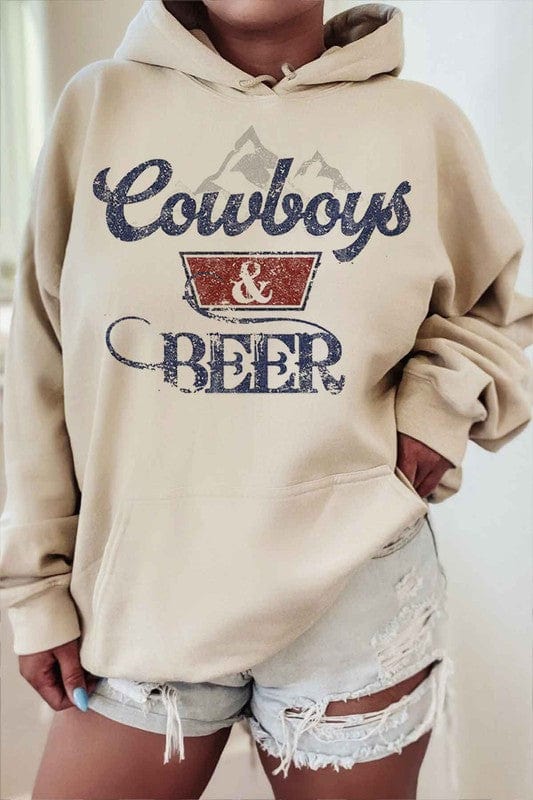 The802Gypsy Tops/Sweatshirts & Hoodies TAN / SMALL ❤️GYPSY FOX-COWBOYS N BEER WESTERN GRAPHIC HOODIE